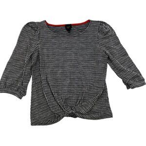 W5‎ Anthropologie Black & White Plaid 3/4 Sleeve Twist Front Womens Top M